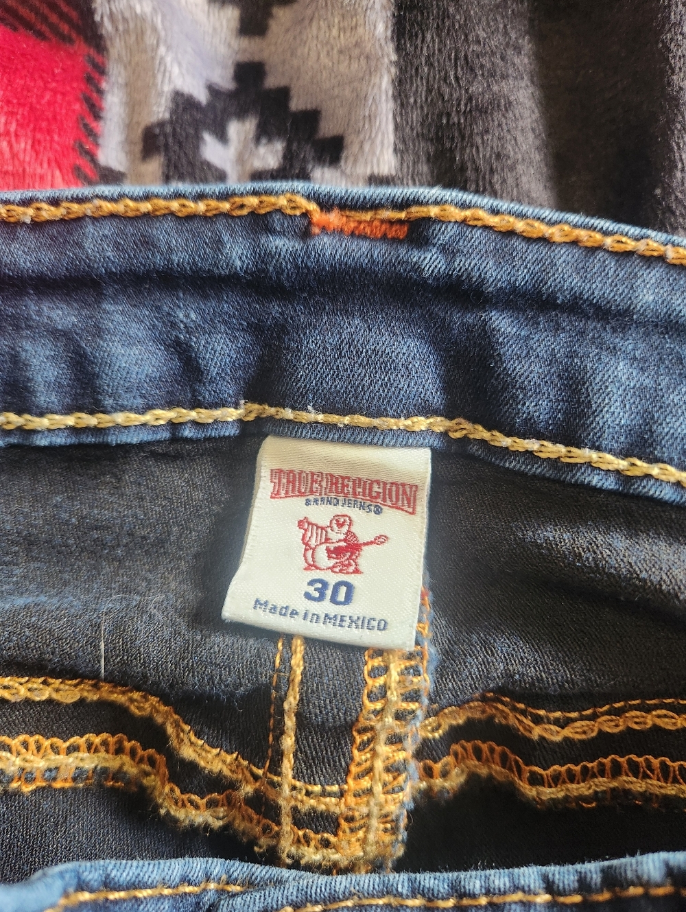 True Religion Curvy Skinny Jeans Dark Wash Horseshoe Super T Stitch 30 Like New - Picture 5 of 12
